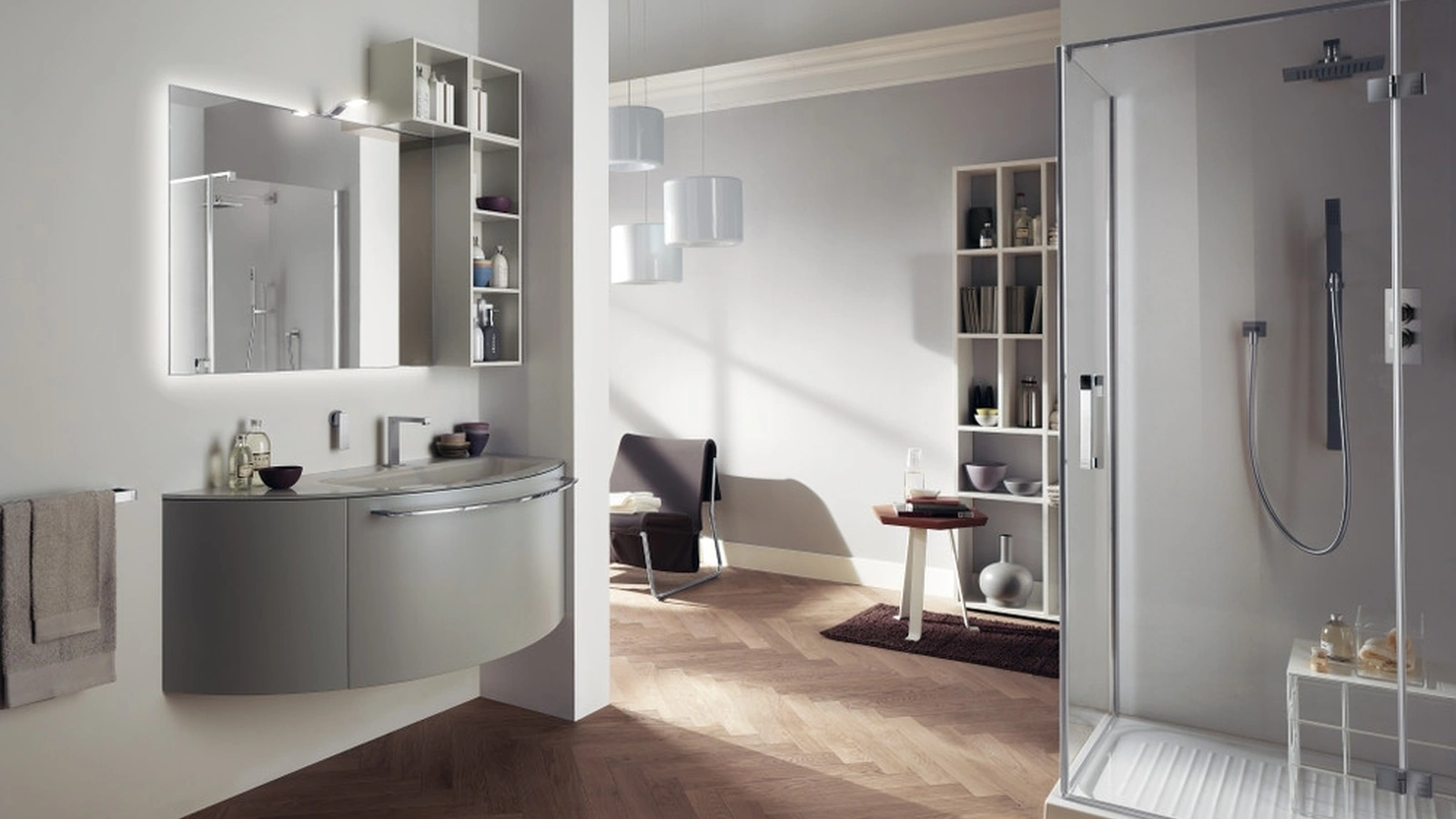 Mobile da Bagno Aquo Laccato Opaco Grigio Titanio di Scavolini Bathrooms