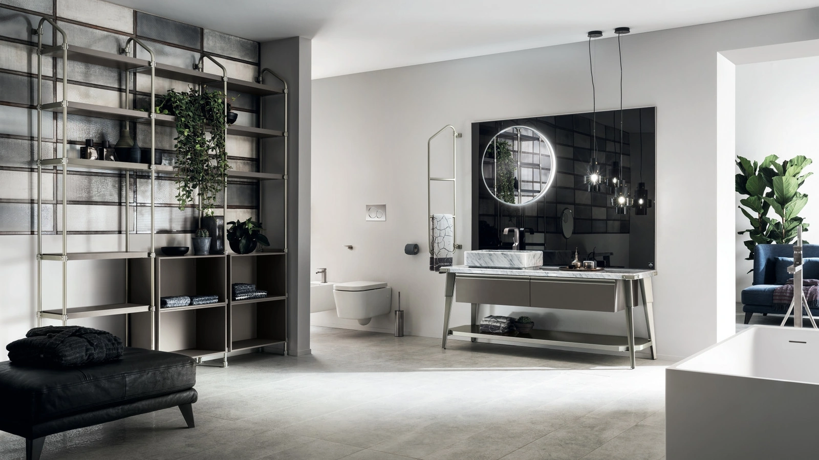 Mobile da Bagno Diesel in Decorativo Grigio Soft Dun con top e lavabo in marmo di Scavolini Bathrooms