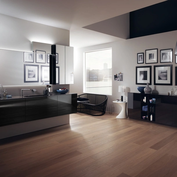 Mobile da Bagno Font in Vetro Laccato Lucido Nero Ardesia di Scavolini Bathrooms