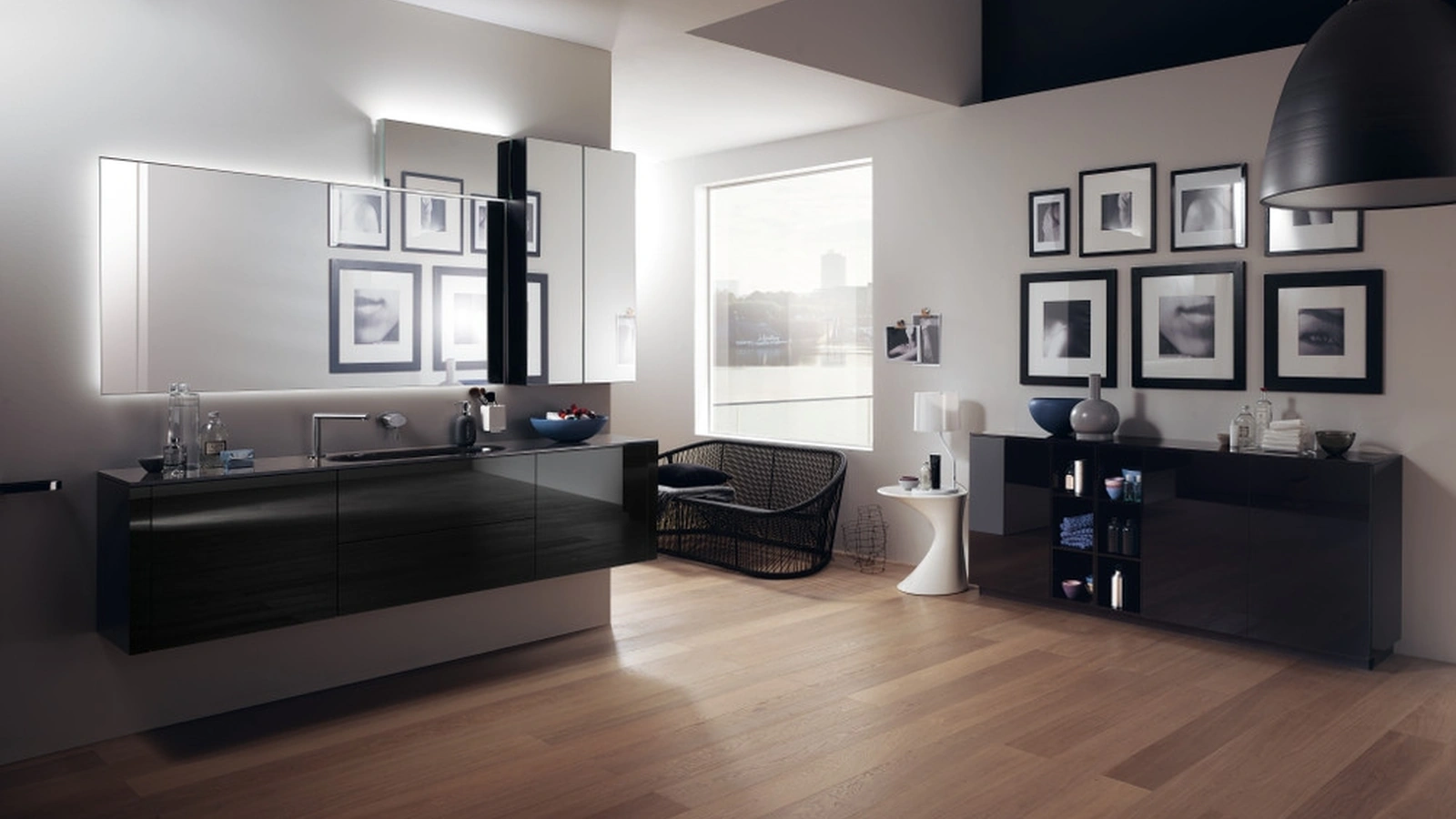Mobile da Bagno Font in Vetro Laccato Lucido Nero Ardesia di Scavolini Bathrooms