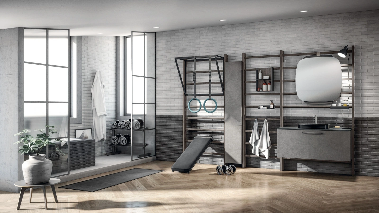Mobile da Bagno Gym Space in Decorativo Oxide Steel di Scavolini Bathrooms