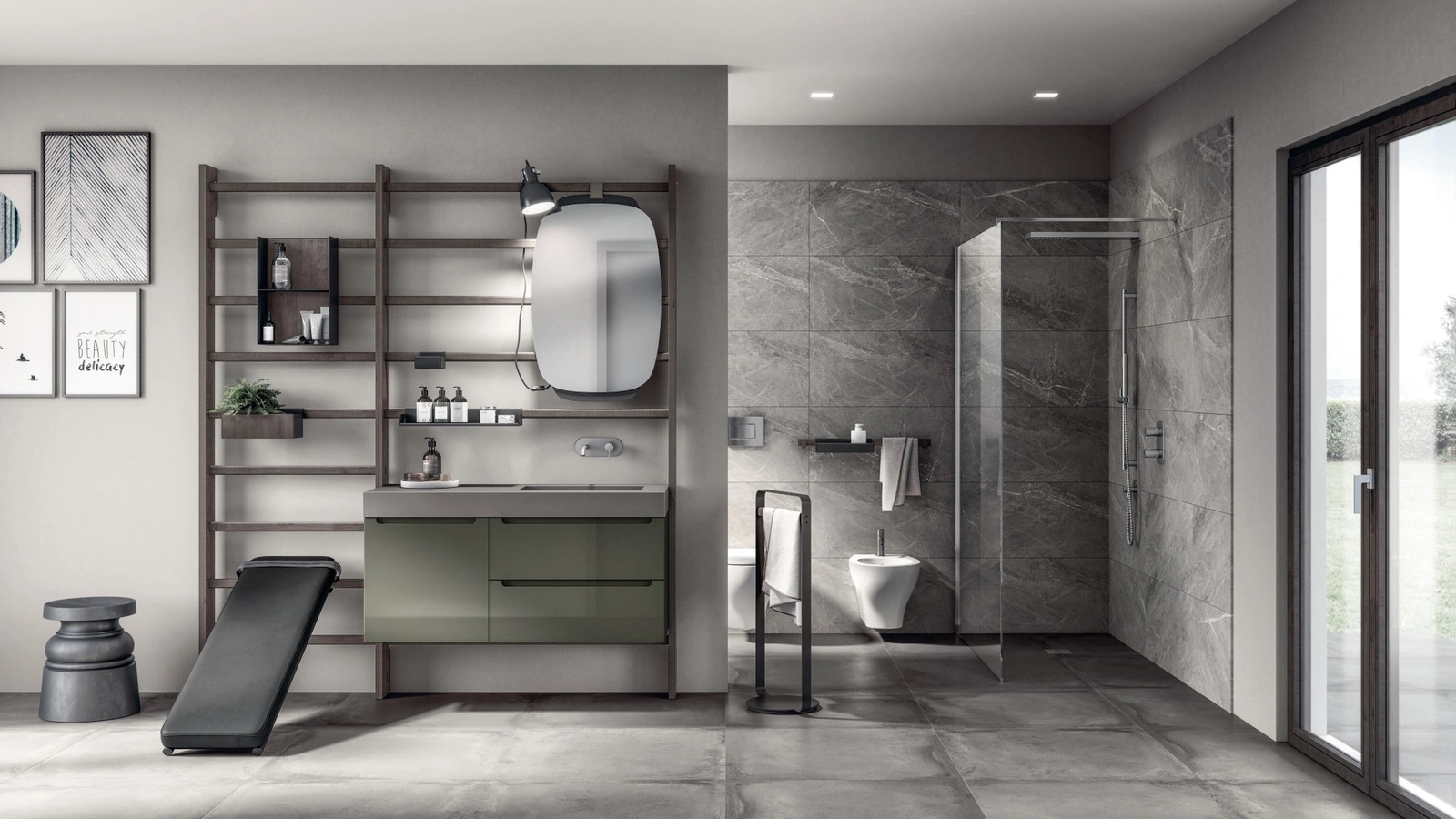 Mobile da Bagno Gym Space Laccato Lucido Verde Minerale di Scavolini Bathrooms