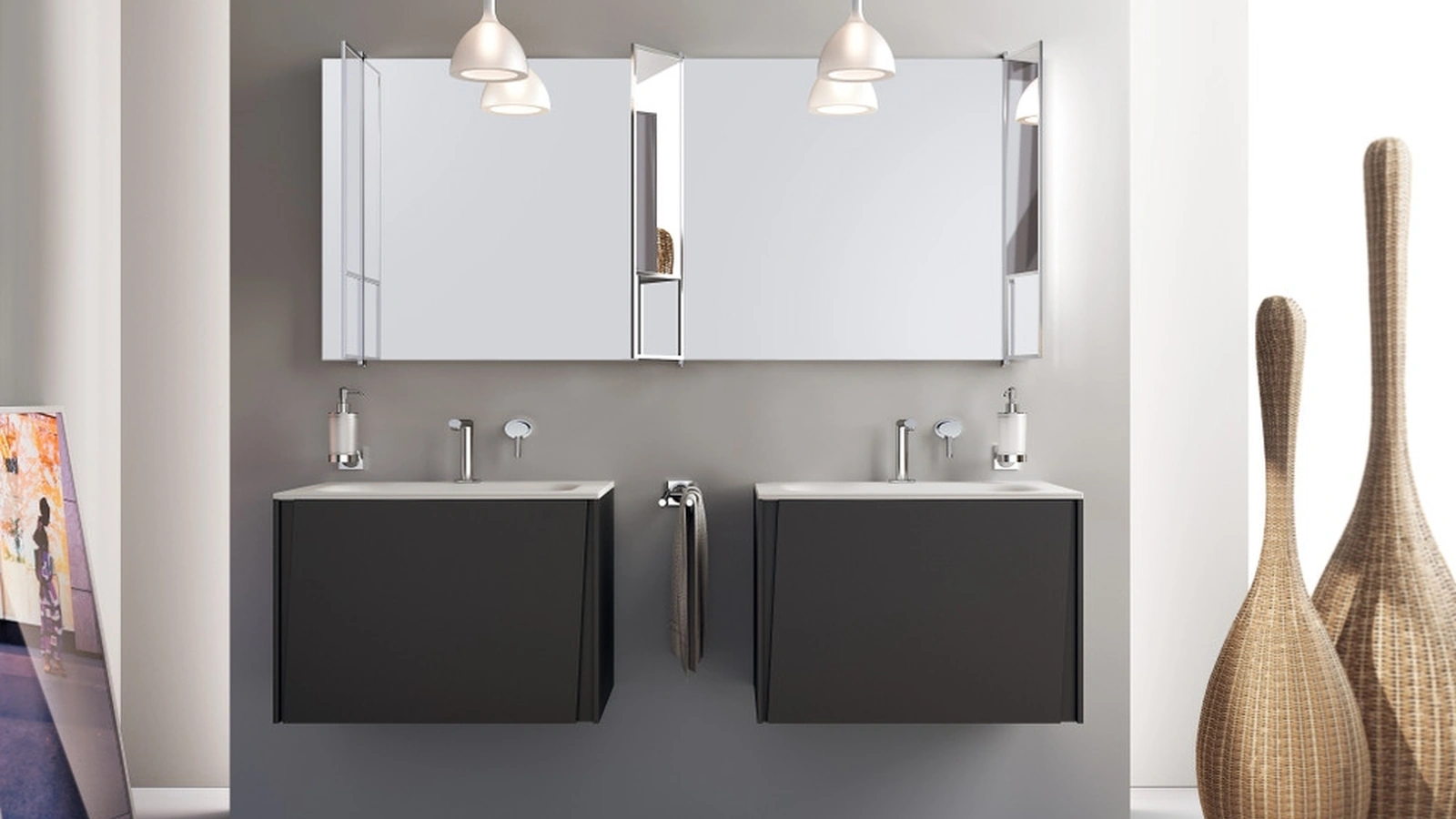 Mobile da Bagno Lagu Laccato Opaco Grigio Ferro di Scavolini Bathrooms