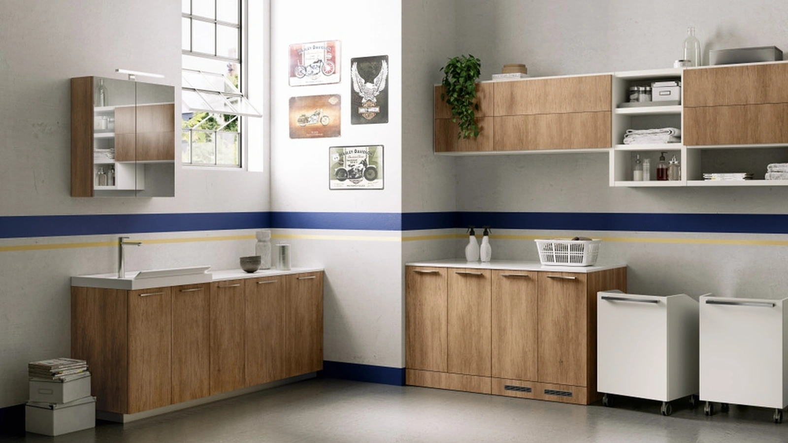 Mobile da Bagno Laundry Space Aquo in decorativo Rovere Land di Scavolini Bathrooms