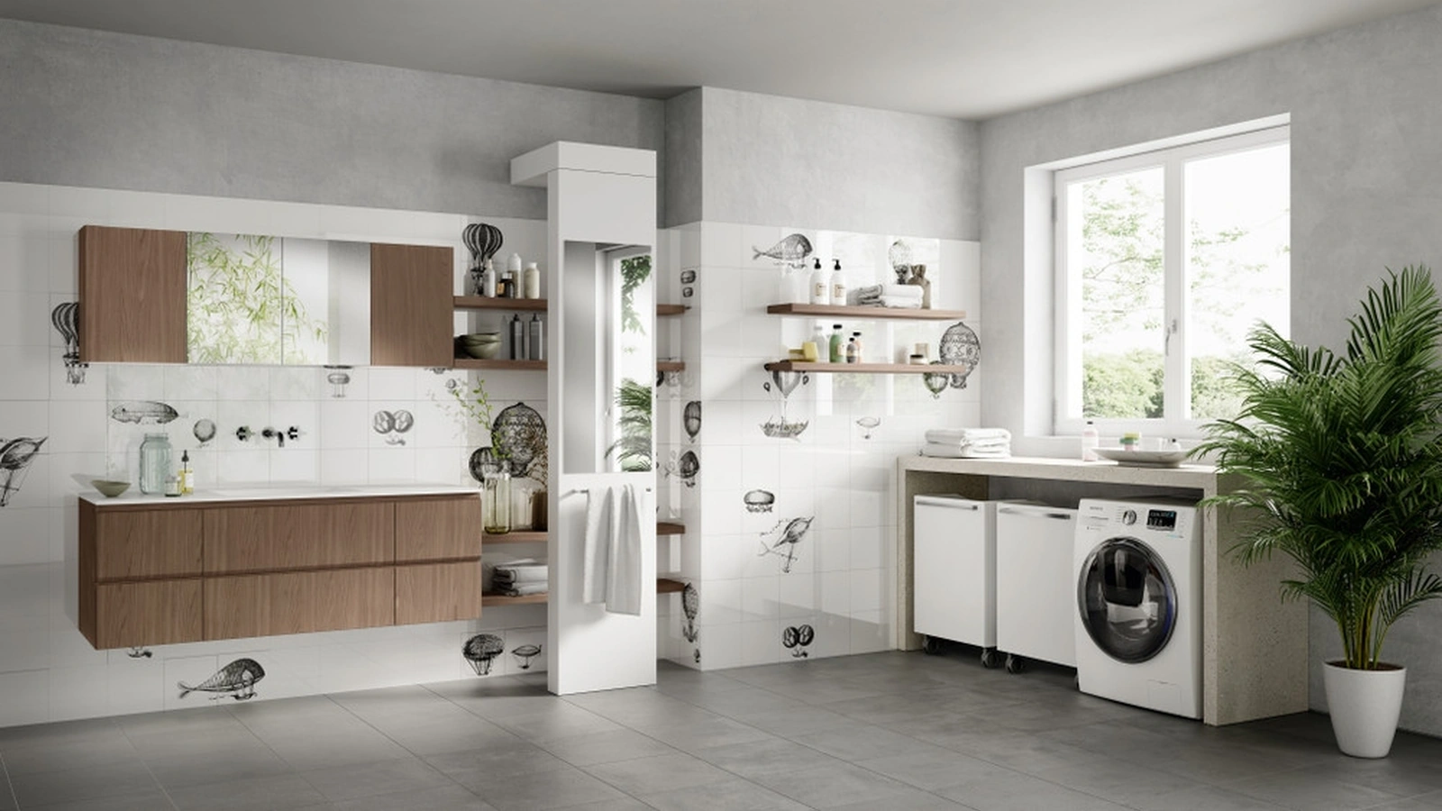 Mobile da Bagno Laundry Space Rivo in decorativo Noce Classic di Scavolini Bathrooms