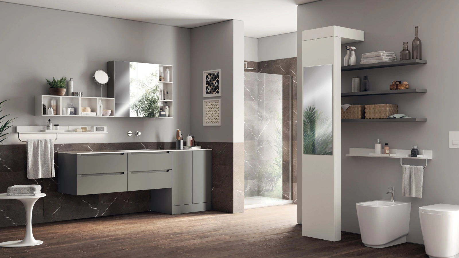Mobile da Bagno Laundry Space Idro Laccato Opaco Grigio Titanio di Scavolini Bathrooms
