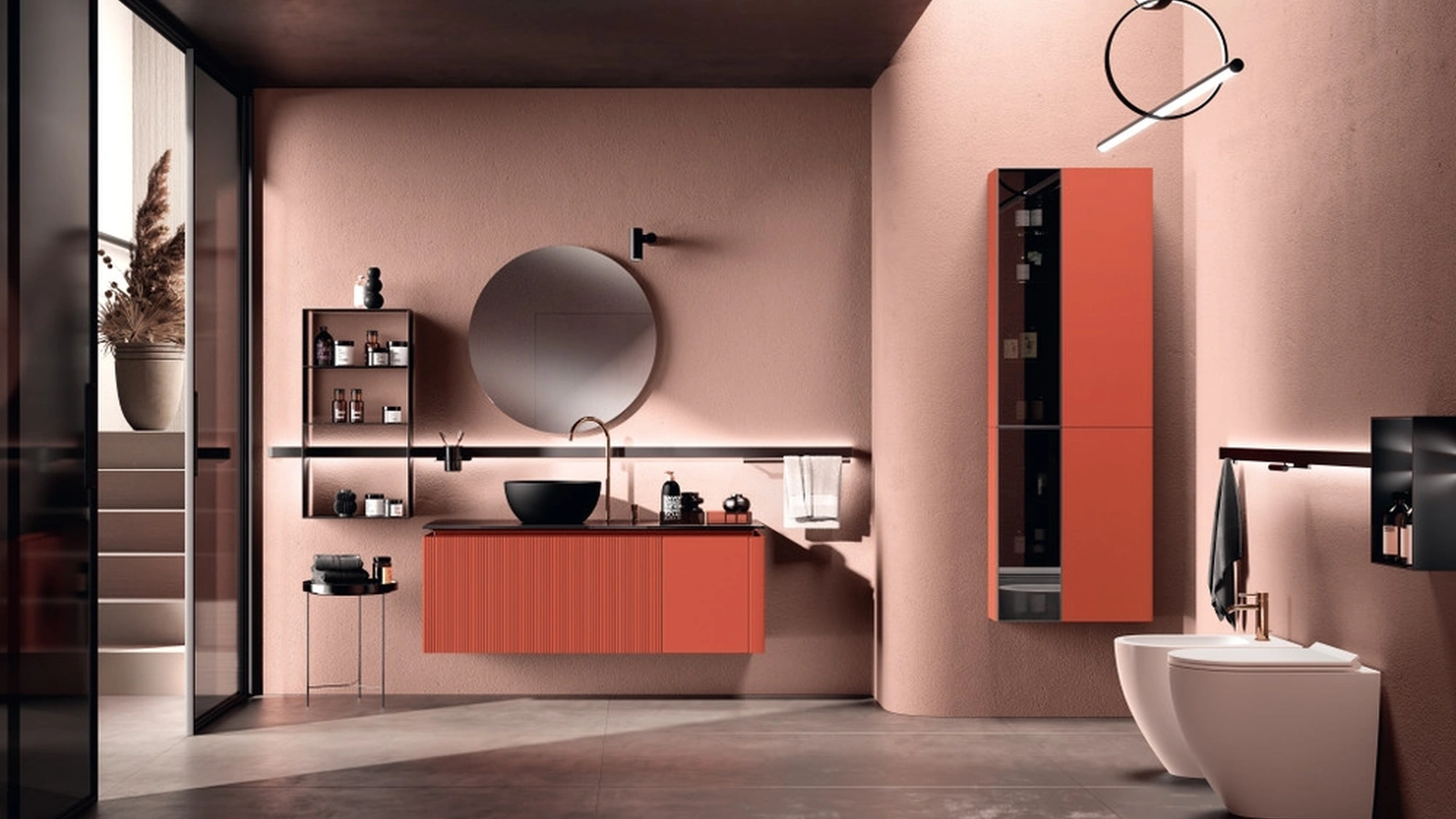 Mobile da Bagno Lido Laccato Opaco Rosso Marocco Dogato di Scavolini Bathrooms