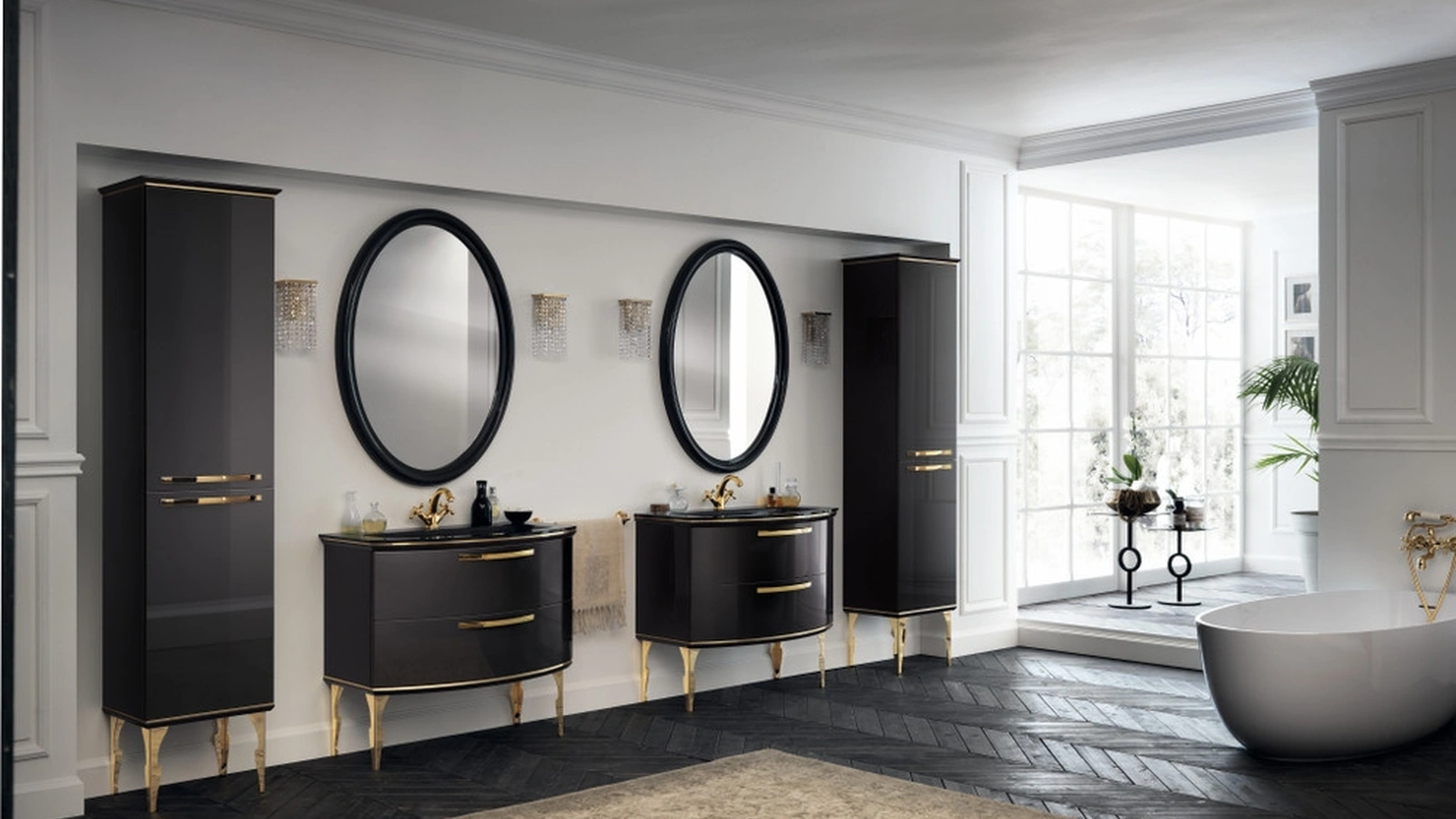 Mobile da Bagno Magnifica Laccato Lucido Grigio Ferro e Oro di Scavolini Bathrooms