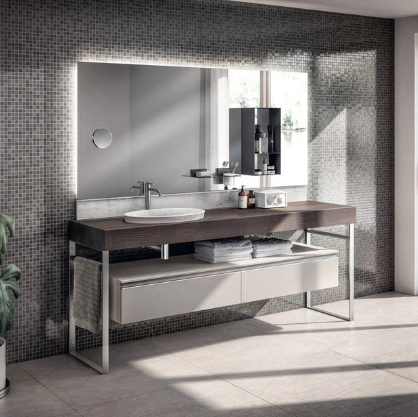 Mobile da Bagno Tratto Laccato Opaco Grigio Chiaro e Rovere di Scavolini Bathrooms
