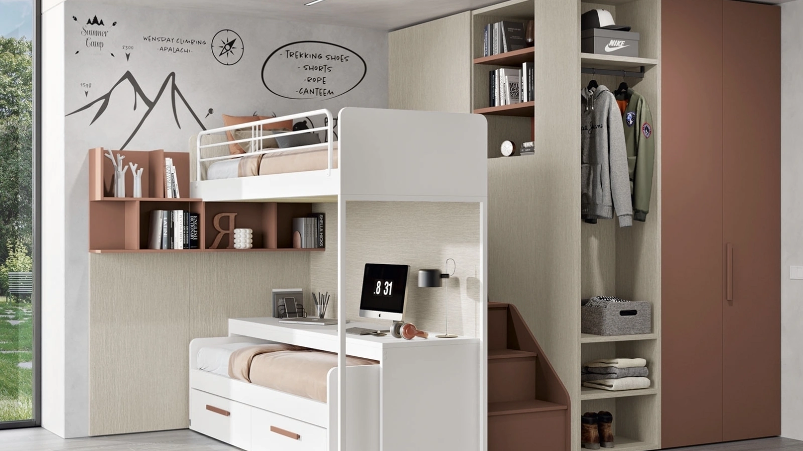 Cameretta 106 a soppalco con letto scorrevole di Ferrimobili