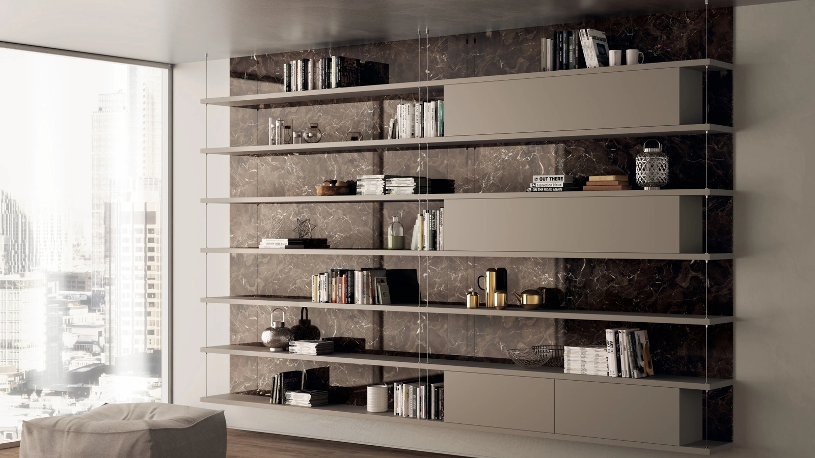 Libreria sospesa Living Exclusiva in laccato opaco Visone di Scavolini