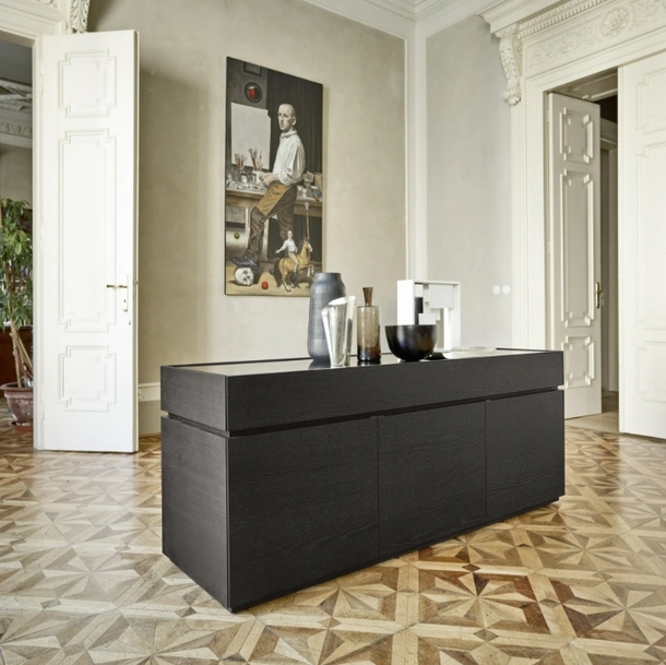Madia Cidori 02 in Rovere carbone con top in vetro di Sangiacomo