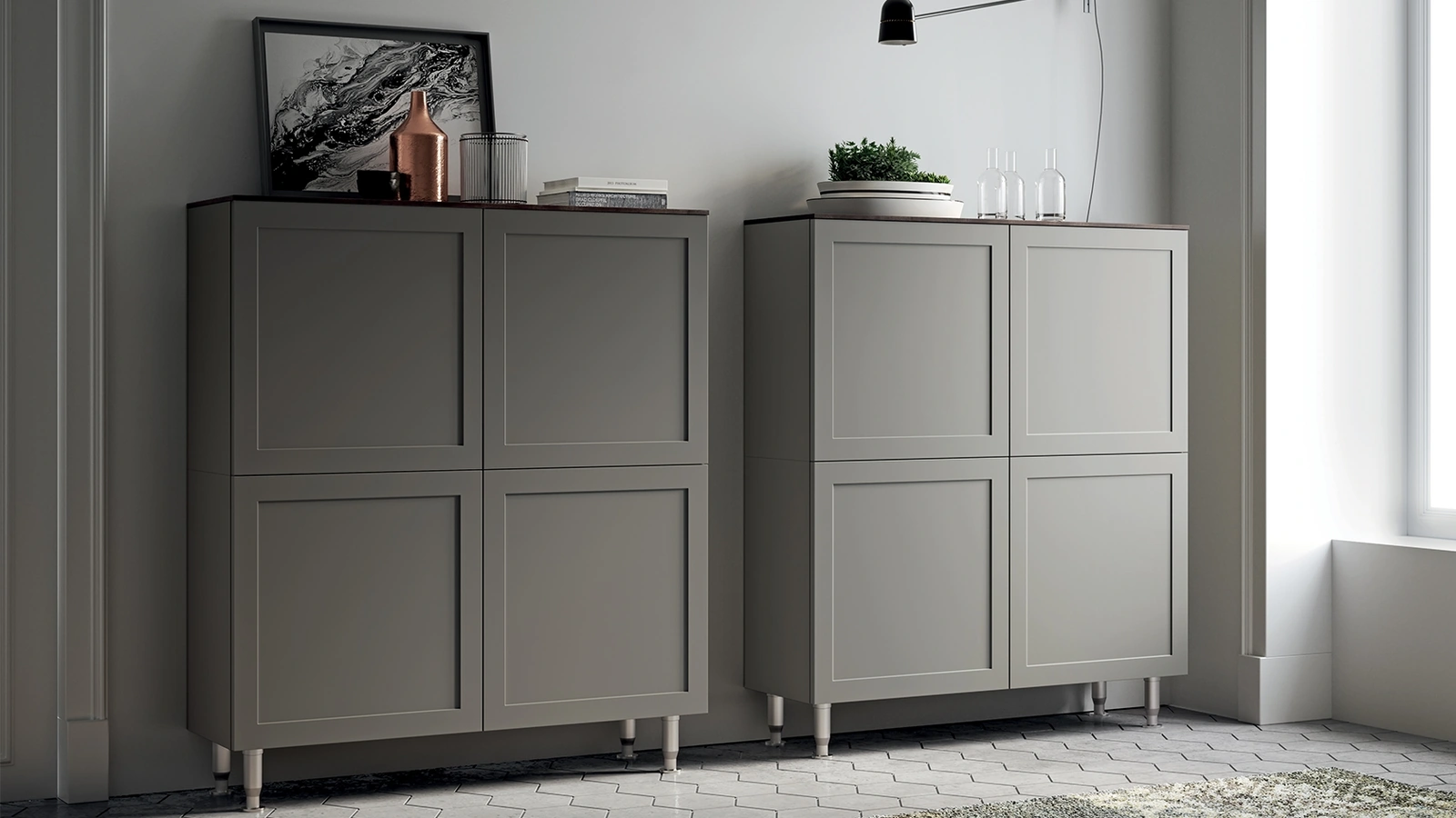 Madia Living Carattere 07 in laccato opaco Grigio Titanio di Scavolini