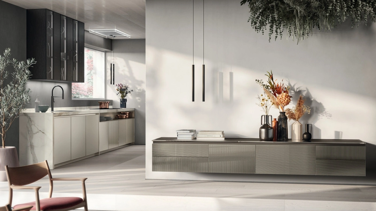 Madia sospesa Living Libra in Vetro dogato verticale e orizzontale di Scavolini