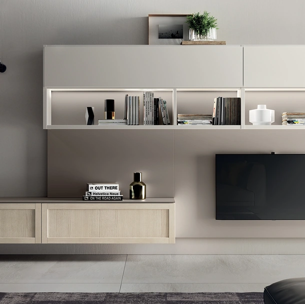 Parete Attrezzata Living Carattere 03 in Frassino Avorio di Scavolini