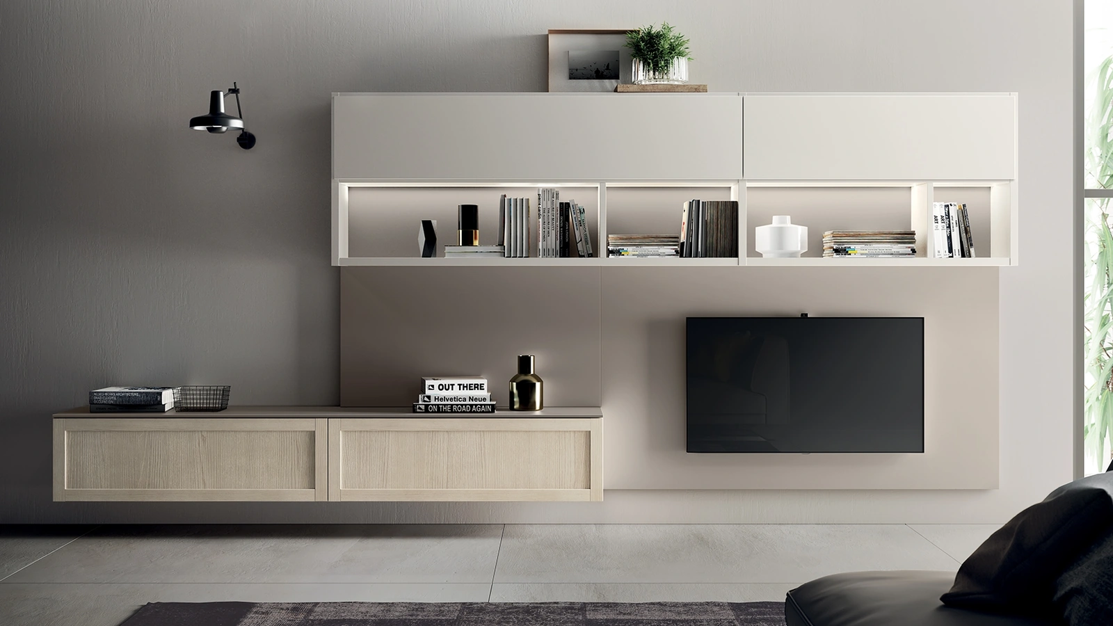 Parete Attrezzata Living Carattere 03 in Frassino Avorio di Scavolini