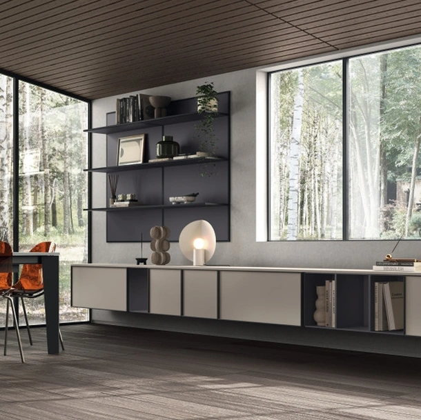 Parete Attrezzata Living Jeometrica 03 in decorativo Soft Beige di Scavolini
