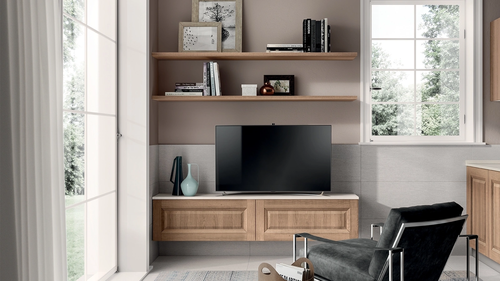 Parete Attrezzata Living Easy 02 in decorativo Rovere Atzeco di Scavolini