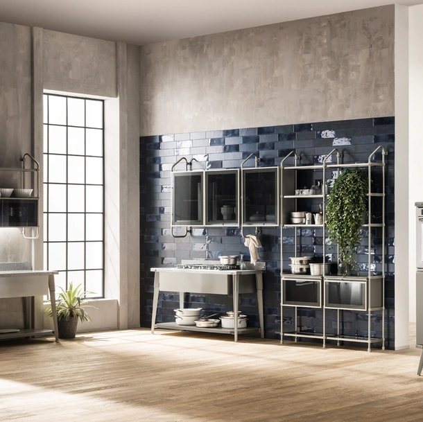Cucina Moderna Diesel Open Workshop 12 in Acciaio Soft di Scavolini